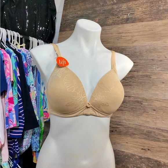 Warner's Beige Lift Bra with Floral Design - Picture 2 of 6